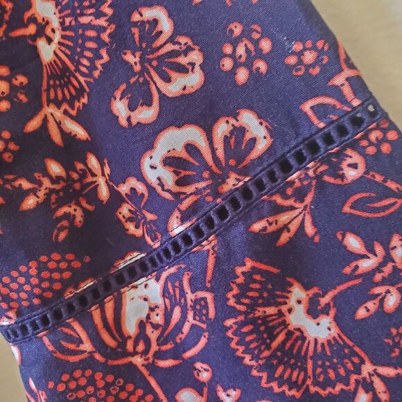 Gloria Vanderbilt Womens Blouse Size XL Blue Floral V Neck 3/4 Sleeve Batik Boho - Picture 4 of 12